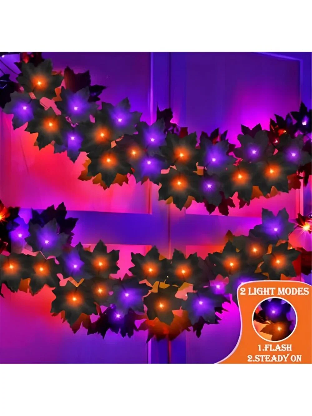 3 Pack Total 18 Ft Black Halloween Garland with Lights for Halloween Decor